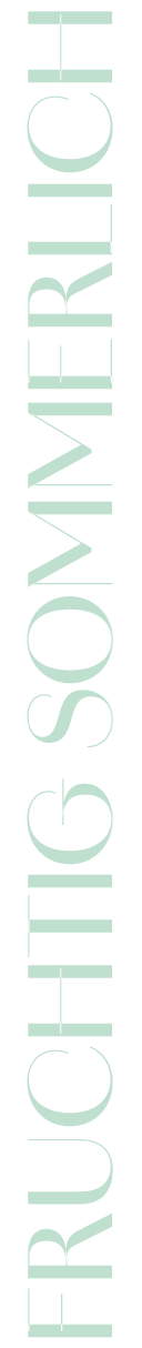 Die vertikale Anordnung von Buchstaben in sanften Farben vermittelt ein Gefühl von Leichtigkeit und Frische.