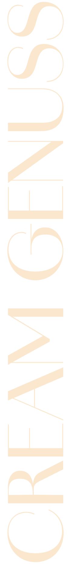 Der Schriftzug 'CREAM GENUSS' in eleganter, geschwungener, vertikaler Schrift