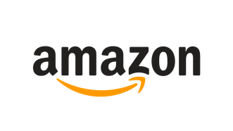 Das Amazon-Logo zeigt den Schriftzug 'amazon' in schwarzer Schrift mit einem orangefarbenen Pfeil, der von A nach Z zeigt.
