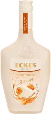 Die Flasche mit dem Aufdruck 'White Toffee Cream' strahlt Genuss und Eleganz aus, ideal für besondere Anlässe.