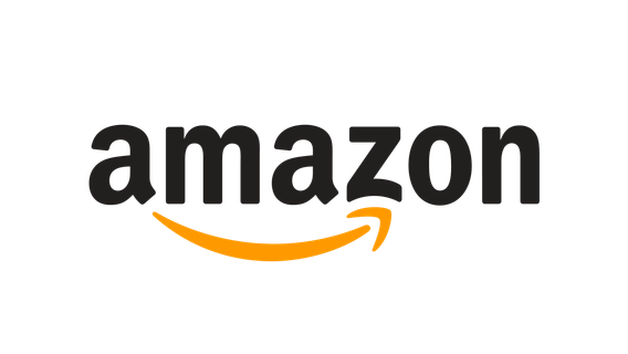 Das Amazon-Logo zeigt den Schriftzug 'amazon' in schwarzer Schrift mit einem orangefarbenen Pfeil, der von A nach Z zeigt.