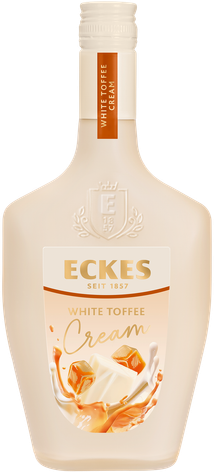 Die Flasche mit dem Aufdruck 'White Toffee Cream' strahlt Genuss und Eleganz aus, ideal für besondere Anlässe.
