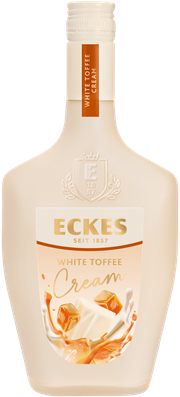 Die Flasche mit dem Aufdruck 'White Toffee Cream' strahlt Genuss und Eleganz aus, ideal für besondere Anlässe.